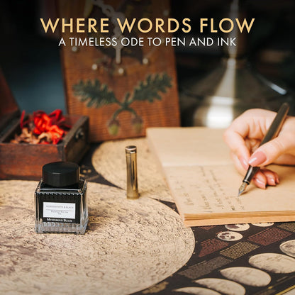 Wordsworth and Black Fountain Pen Ink Bottle (30 ml) Premium Luxury Edition, [Mysterious Black] Fountain Pens Bottled Ink; Classic Designed Bottle Smooth Flow 30 ml