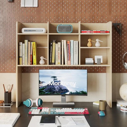 ChooChoo Desktop Bookshelf, Wood Desk Hutch Organizer with 7 Shelves for Computer Desk, Desktop Shelf Bookshelf Storage for College Dorm Office Home, Natural