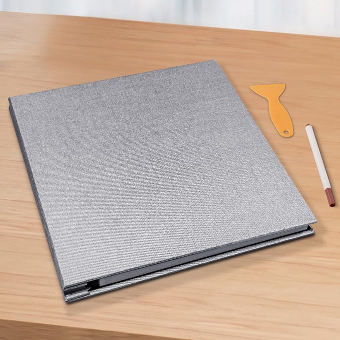 Large Photo Album Scrapbook, Holds 4x6, 8x10 Pictures, Self-Adhesive Pages for Baby, Wedding, Travel & Family Memories, Includes Metallic Pen & Scraper, DIY Memory Book for Gifts 13"x12.8" 60 Pages