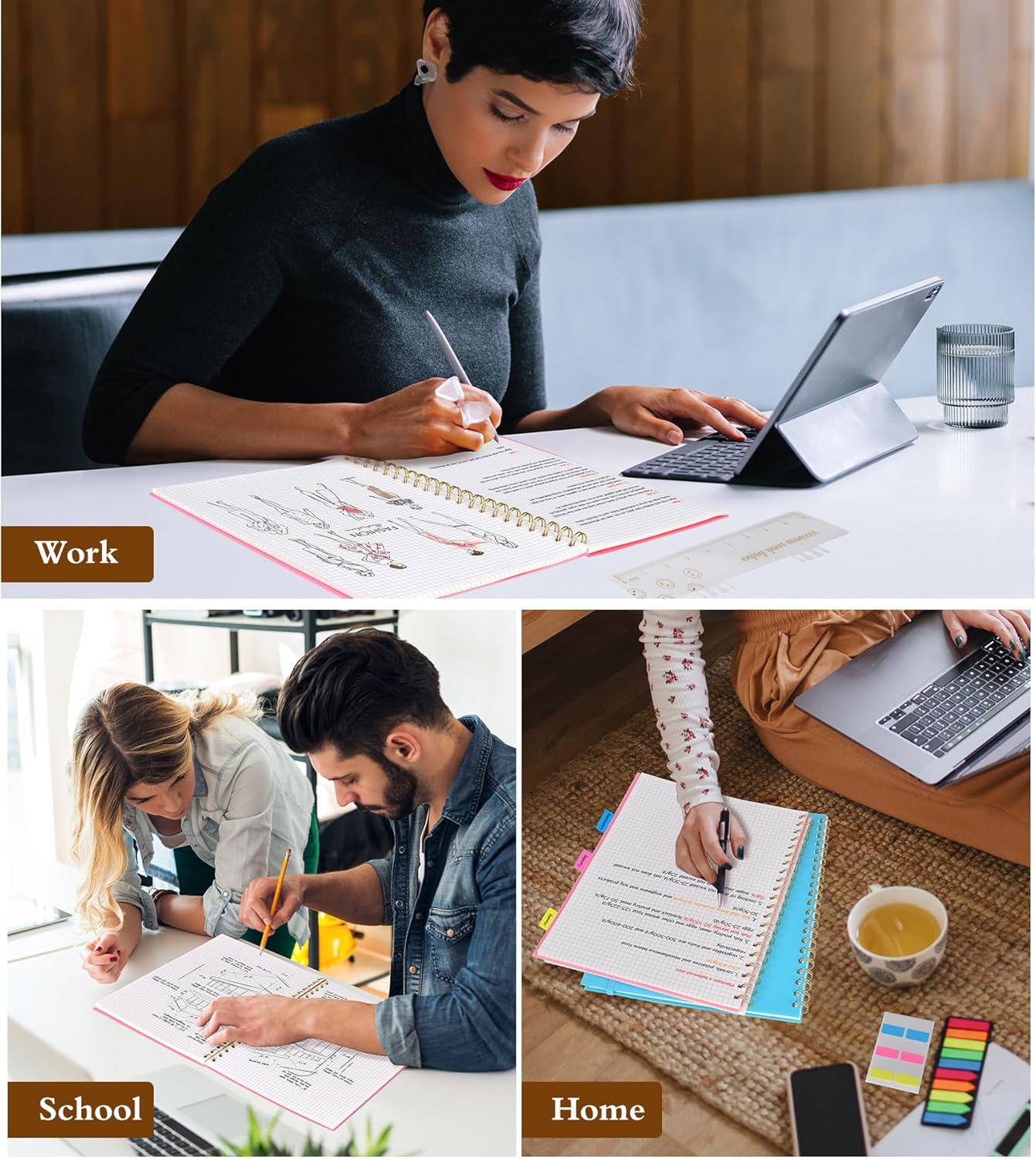 Graph Paper Notebook, Spiral Notebook Journal 8.5” x 11”, A4 Large Grid Notebooks for Women Men, 100 GSM Graph Paper, Plastic Hardcover Spiral Graphing Journals for Work School Engineering, Pink