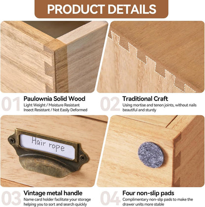 KIRIGEN Wood Drawer Organizer Desktop Storage Cabinet Box Drawers for Home Office Desk Organization and Storage 9 Drawer Mini Chest with Metal Handles Natural (9CG-NA)