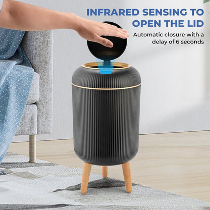 Pukomc Smart Sensor Wastebasket, Convenient and Hygienic Easy to Use, Technology Sensor Waterproof Wastebasket Plastic Trash can for Kitchen, Bathroom, Bedroom, Living Room, Office and Outdoor Black