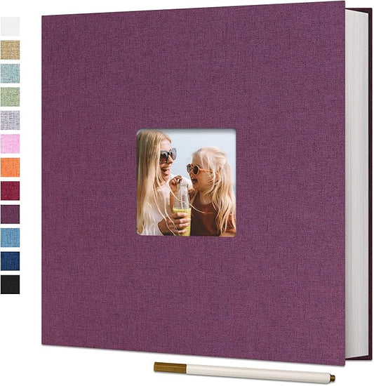 Vienrose Large Photo Album Self Adhesive for 4x6 8x10 Pictures Linen Scrapbook Album DIY 40 Blank Pages with A Metallic Pen
