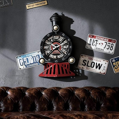 YOUKI Vintage Train Wall Decor,Steampunk Clock,Train Gifts for Men,Man Cave Clock,Wall Art for Office Bedroom