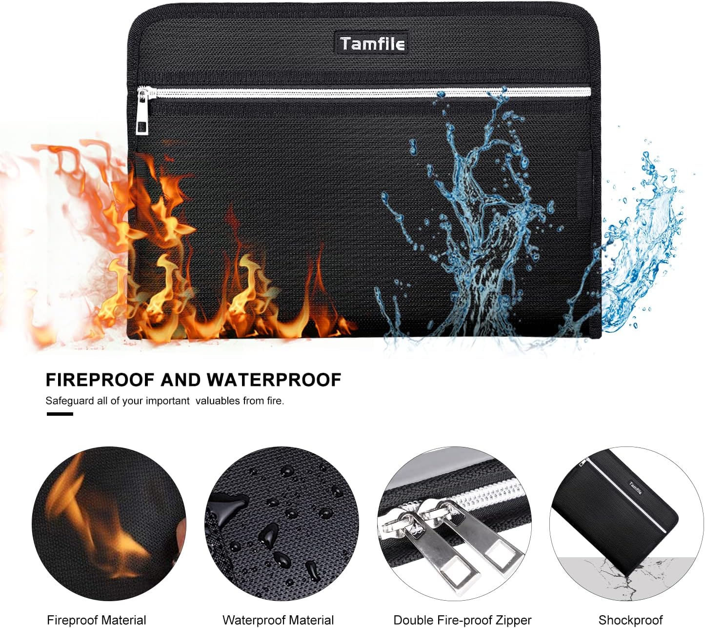 Fireproof Safe Accordion File Organizer Bag Folder,Waterproof Expanding Filing Folder with 14 Pockets, A4 Letter Size, Document Organizer Holder and Color Labels /2 Zipper (Black 14.3" x 9.8")