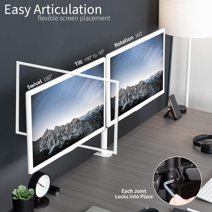 VIVO Dual Monitor Desk Mount, Heavy Duty Fully Adjustable Stand, Fits 2 LCD LED Screens up to 32 inches, White, STAND-V032W