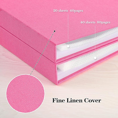 Mublalbum 10x10 Inch DIY Scrapbook Photo Album with 40 Plastic Sleeves 80 Pages Linen Cover 3 Ring Folder Binder for Wedding Baby Family and DIY Projects (Pink)