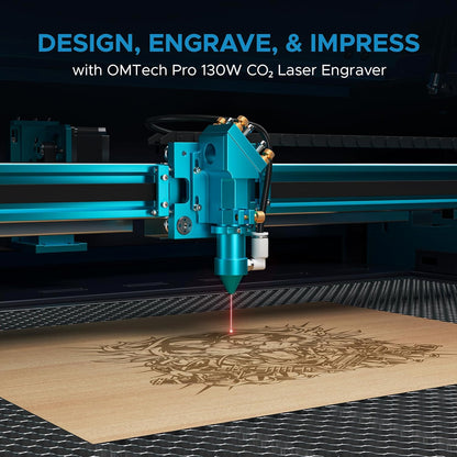 OMTech Pronto 130W CO2 Laser Engraver with Water Chiller | 51" × 35" Laser Cutting Machine with Autofocus | 2-Way Pass, Air Assist, Red Dot Pointer | Ideal for Wood, Glass, Acrylic, and More