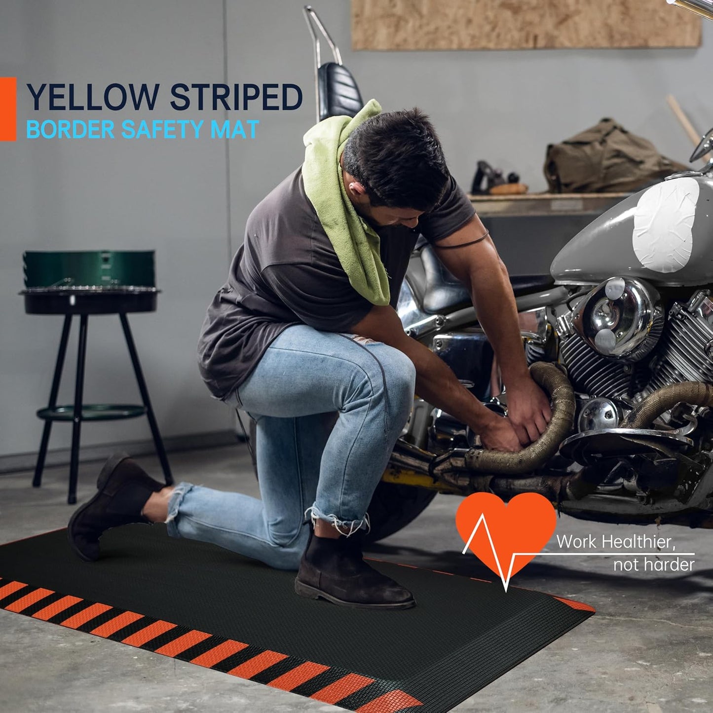 FEATOL Anti Fatigue Mats Industrial 2 Packs, Ergonomic Standing Floor Mat for Work for Stand, Black with Orange Border Safety 20" x 59"-Support for Leg & Back Pain