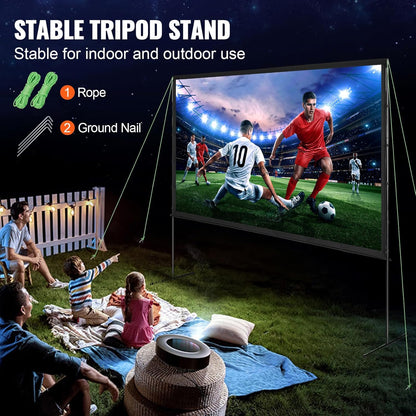 VEVOR Projector Screen with Stand, 120 inch 16:9 4K 1080 HD Outdoor Movie Screen with Stand, Wrinkle-Free Projection Screen with Bar Feet and Carry Bag, for Home Theater Cinema Backyard Movie Night