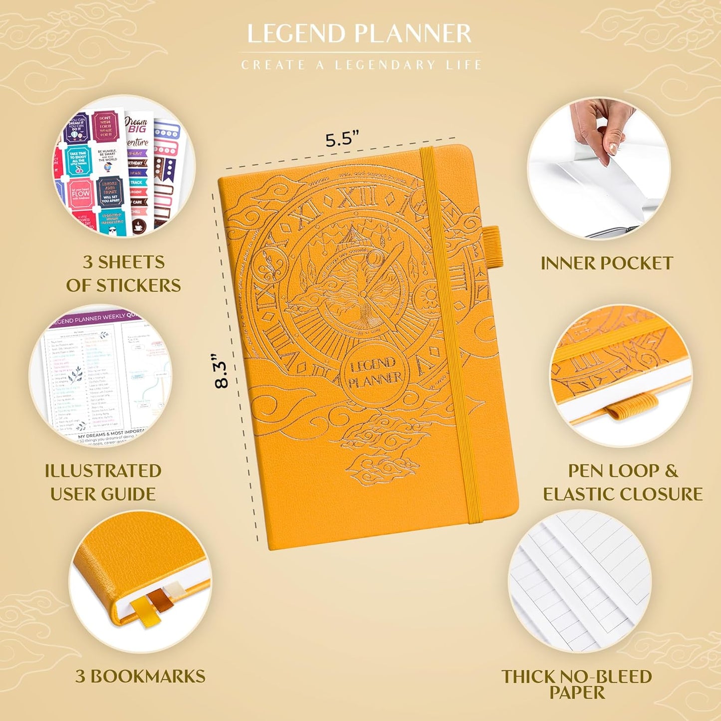 Legend Planner – Weekly & Monthly Life Planner to Hit Your Goals & Live Happier. Organizer Notebook & Productivity Journal. A5 (Yellow)