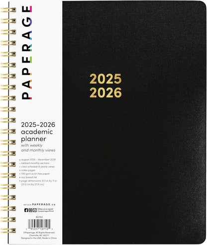 PAPERAGE 17 Month Academic Planner 2025-2026, Weekly & Monthly Spreads, August 2025 - December 2026, Large (8.5 in x 11 in), Black
