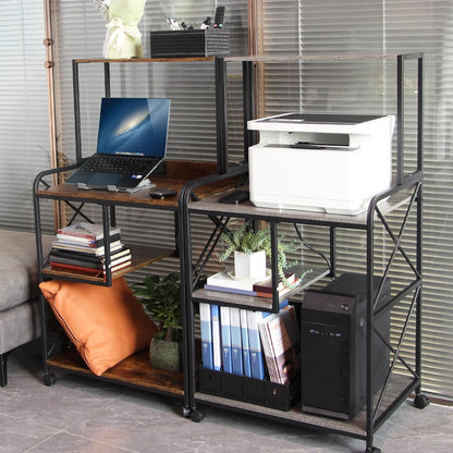 Printer Stand, Large Printer Stand with Storage, 23 x 18 Inch Printer Table for Home Office, 4 Tier Home Printer Cart with Wheels & Socket, Computer Tower Stand, Vintage Brown