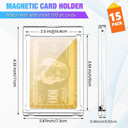 SATINIOR 15 Pcs 100 Pt Magnetic Card Holder, Holder Case Clear Protectors for Thick Baseball Football Hockey Cards