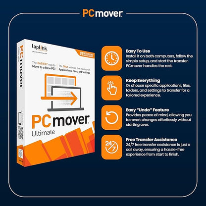 Laplink PCmover Ultimate 11 - Migration of your Applications, Files and Settings from an Old PC to a New PC - Data Transfer Software - With Optional High Speed Ethernet Cable - 1 License