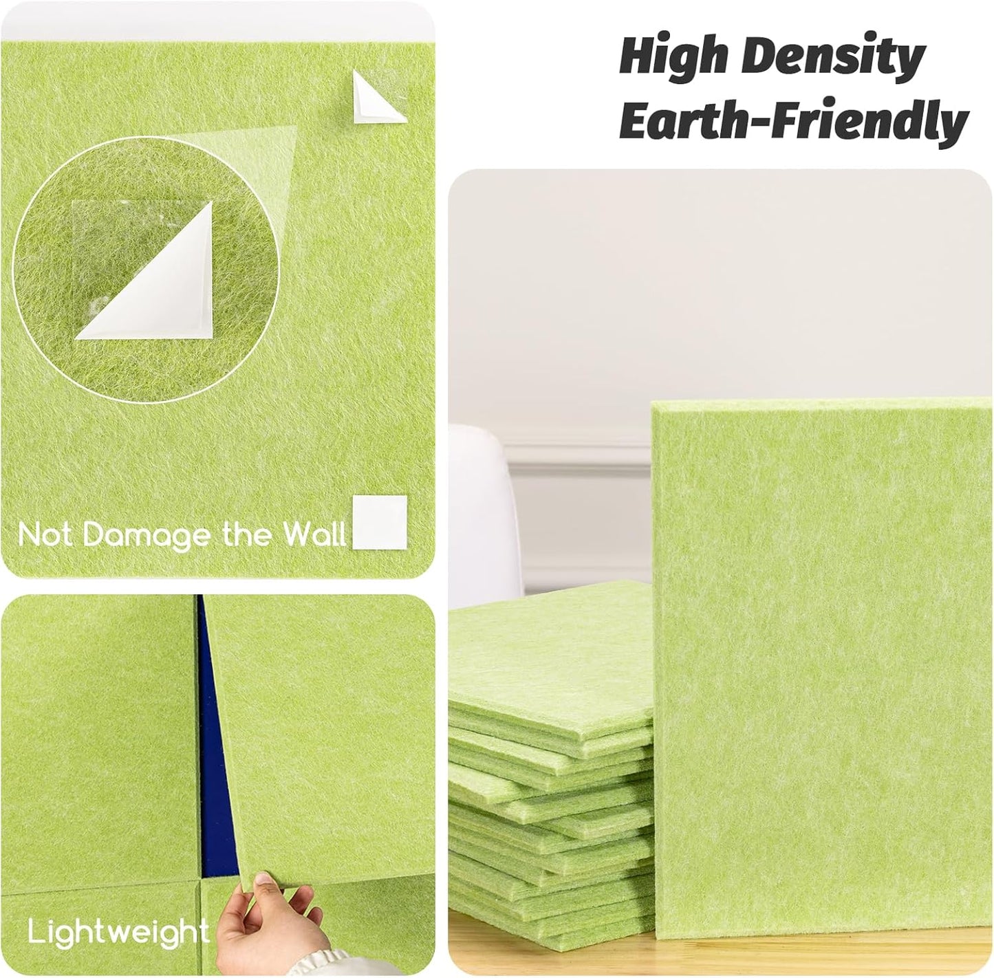 Large Cork Board Alternative, 12 Pack Felt Board with Safe Removable Adhesive Tabs Felt Wall Tiles, Large Cork Boards for Walls, Cork Board for Home Office, Pin Boards for Walls, Green