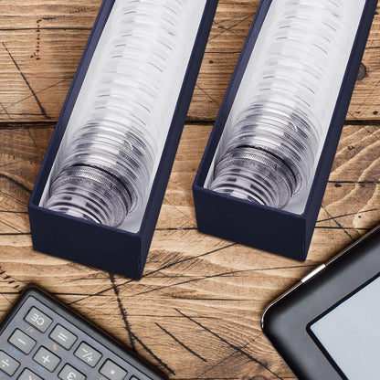 Teling 8 Pcs Coin Storage Box 2x2inch Flip Holders Collectors Coin Supplies Holders for Cents Collection Cardboard (Blue)