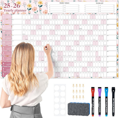 Ospelelf Calendar 2025-2026 Large Dry Erase Wall Calendar 32'' x 48'', 12 Month Laminated Calendar for Classroom, Family, Use July 2025 - June 2026 (Floral)