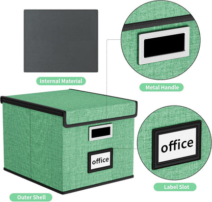 Huolewa Decorative File Organizer Box with Lid, Collapsible File Storage Organizer Boxes with Lids, Linen Hanging Filing&Storage Boxes for Office/Decor/Home, Filing System for File and Folders Storage