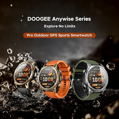 DOOGEE Anywise W1 Mens Smart Watch, 5ATM Dual-Band GPS Fitness Tracker, 1.43'' Smart Watches for Android and iPhone, 170+ Sports Modes, Answer/Make Calls/18 Days Battery/Led Flashlight/Compass/2 Strap