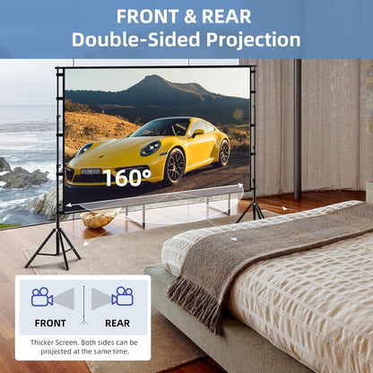 TOWOND Projector Screen and Stand, 100 inch Projection Screen Outdoor Indoor, Portable 16:9 4K HD Rear Front Movie Screen with Carry Bag Wrinkle-Free Design for Home Theater Backyard Cinema