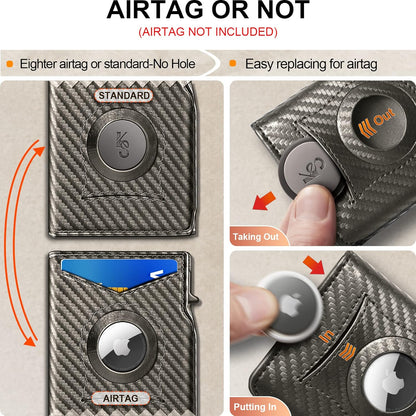 KEMISANT Airtag Wallet Men Gift,Mens Slim Front Pocket Wallet Money Clip Standard or Apple Airtag Use 3.8"×2.8"×0.9"