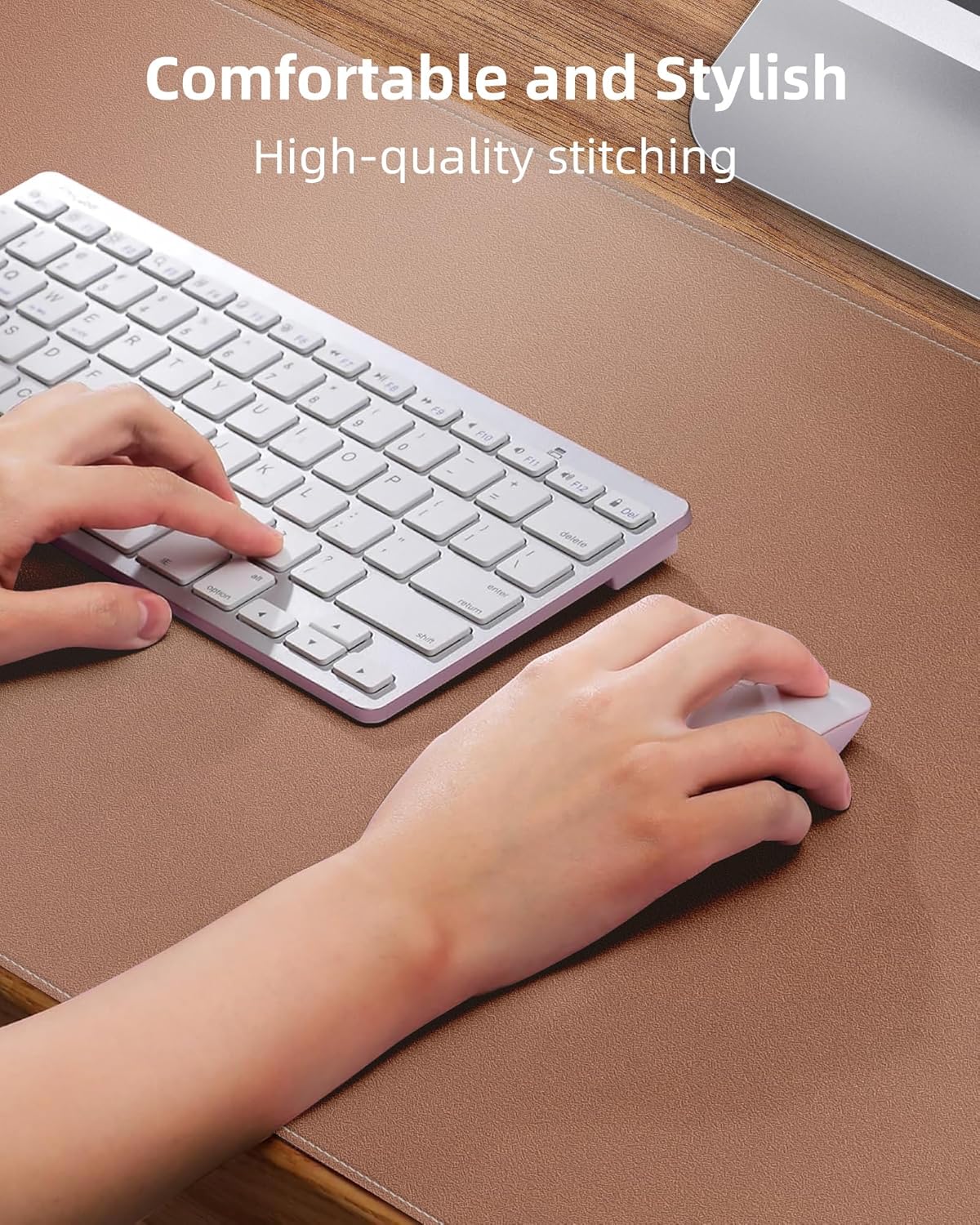 Large Desk Mat - 48" x 17"Leather Desk Pad Protector, Office Desk Mat, Non-Slip PU Leather Large Mouse Pad, Waterproof Desk Blotter Mat, Desk Cover for Office and Home (Champagne Gold)