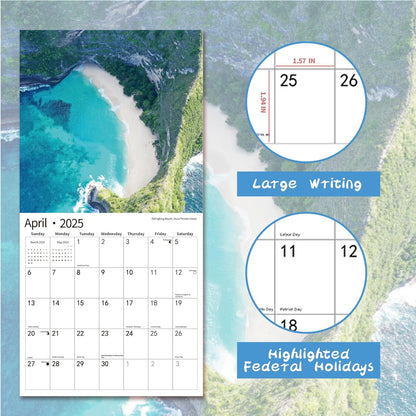 2025 Wall Calendar,Calendar 2025, January 2025 - December 2025, Wall Calendar Ocean Beaches, 12" x 24" Opened,Full Page Months Thick & Sturdy Paper for Calendar Organizing & Planning