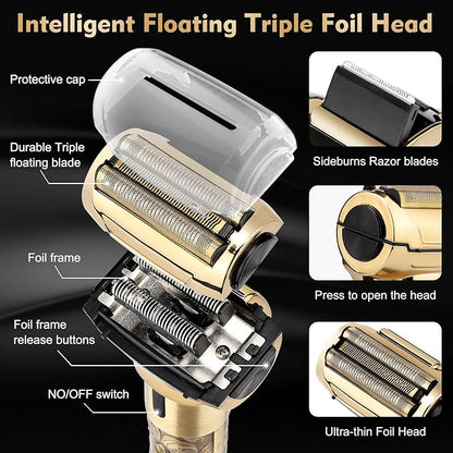 Professional Hair Clippers for Man,Electric Shavers Razor T-Blade Hair Trimmer, Men’s Grooming Kit Cordless Barber Trimmer Bald Shavers with 4 Guides & 3 Foil Head (Bronze)