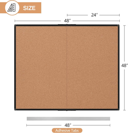 Board2by Extra Large Cork Bulletin Board 48" X 48", Foldable Notice Pin Board for Wall, Black Aluminum Framed 4'x4' Corkboard, Wall Mounted Noticeboard with 36 Push Pins for School, Home & Office