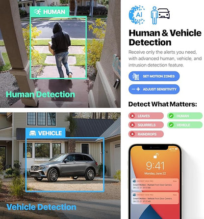 Amcrest UltraHD 4K (8MP) IP POE AI Camera, 4K @30fps, 98ft Night Color Vision F1.0, Security Outdoor Turret Camera, Vehicle & Human Detection, Active Deterrents, Two-Way Audio, IP8M-DT3949EW-3AI
