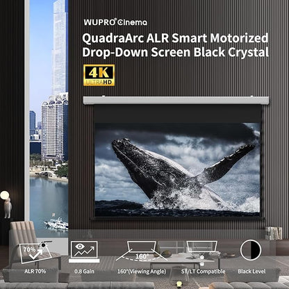 QuadraArc Motorized ALR Projector Screen, Black Crystal 4K Electric Drop Down Screen, Wall & Ceiling Mount, Compatible with 1800 ANSI Lumens ST/LT Projectors 72"