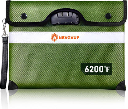 6200°F Fireproof Money Bag with Lock, Upgraded Fireproof Bags w. Zipper/Reflective Strip, 9 Layers of Heat Insulated Materials, Water Resistant Fire proof Money Bag for Cash, Fire Pouch for A5 Files