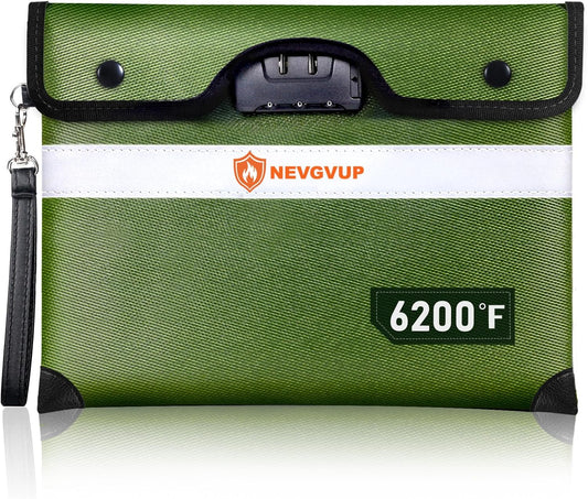6200°F Fireproof Money Bag with Lock, Upgraded Fireproof Bags w. Zipper/Reflective Strip, 9 Layers of Heat Insulated Materials, Water Resistant Fire proof Money Bag for Cash, Fire Pouch for A5 Files