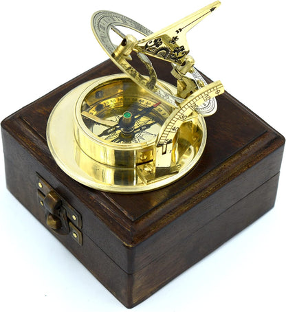 SARA NAUTICAL Antique Brass Sundial Compass, Sundial Clock in Box Gift Sun Clock Ship Replica Watch,Ship Decorations