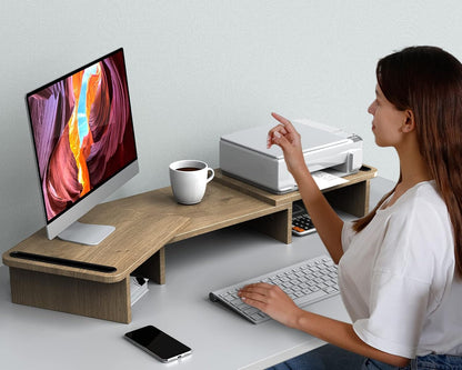 Zimilar Dual Monitor Stand Riser, Monitor Stand with Adjustable Length and Angle, Wood Monitor Stand for Desk, Monitor Riser for 2 Monitors with Storage Space
