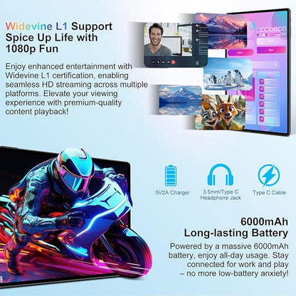 2025 Latest Tablet 10 inch Android 15 Tablets with Keyboard, 30GB RAM 64GB ROM 2.0GHz Octa-Core, Dual Camera, 1TB Expand, Widevine L1, 5G WiFi, BT 5.0, 2 in 1 Tableta PC (Black)
