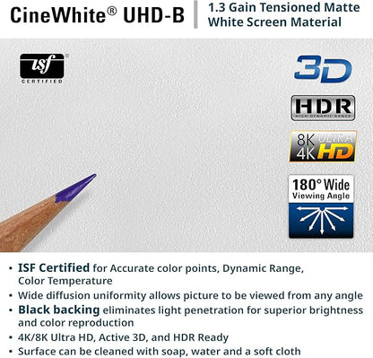 Elite Screens 180 inch Projector Screen 16:9, Wall Mounted Fixed Frame , 8K/4K UHD & Active 3D Ready, ISF-Certified Material for Home Theater, Office & Indoor Presentations, Sable Frame 2, ER180WH2