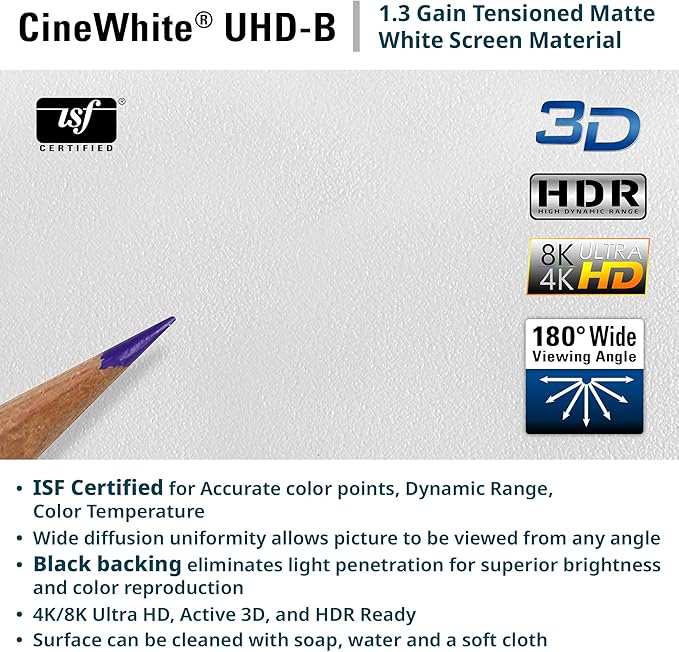 Elite Screens Sable Frame 2, 100-Inch Fixed Frame Projector Screen, 16:9 8K/4K Ultra HD & Active 3D Ready, ISF-Certified Material, Ideal for Home Theater, Office, and Indoor Presentations, ER100WH2