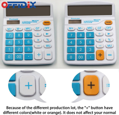 OFFIDIX Office Desktop Calculator, Solar and Battery Dual Power Electronic Calculator Portable 12 Digit Large LCD Display Calculator, Blue