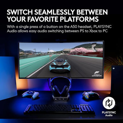 Logitech G Astro A50 Multi-Platform Wireless Gaming Headset + Base Station for PS5/Xbox/PC: PLAYSYNC Audio Switcher, <16bit/48kHz (Console), <24bit/48kHz (PC), 24hr Battery, 2.4GHz & BT - White