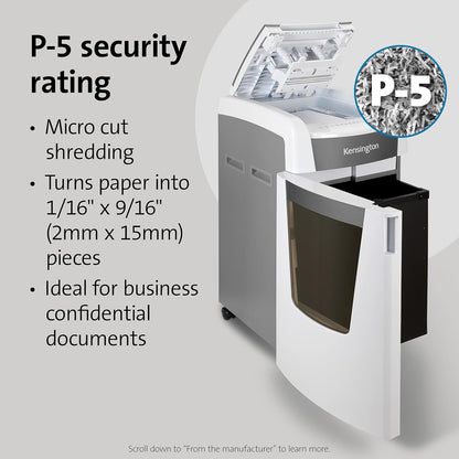Kensington Shredder - New OfficeAssist 600-Sheet Auto-Feed Micro Cut Anti-Jam Heavy Duty Shredder with 29 gallons Waste Capacity, Lockable Chamber and 4 Casters (K52052AM)