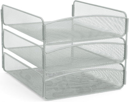 Safco Onyx Desktop Organizer, 3-Tier Paper Tray, Durable Steel Mesh Construction,Silver