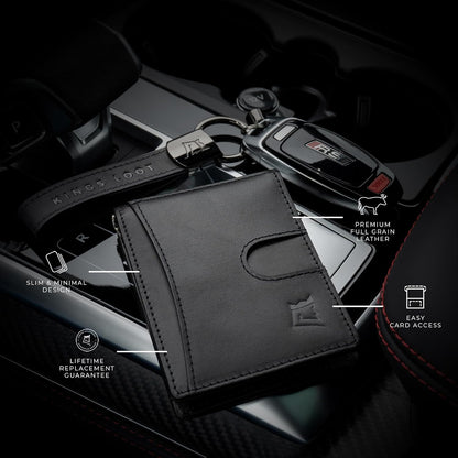 Kings Loot Money Clip Slim Minimalist Wallet for Men – RFID Blocking Leather Design with Money Clip – Front Pocket Bifold Holds 12 Cards – Stylish & Compact Wallets (Black)