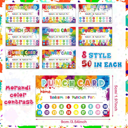 Fumete 400 Pcs Punch Cards for Classroom Reward Cards Behavior Incentive Loyalty Awards for Kids Students Teachers School Business, 8 Styles, 3.5 x 2 in(20 Rainbow Tie Dye Punches Style)