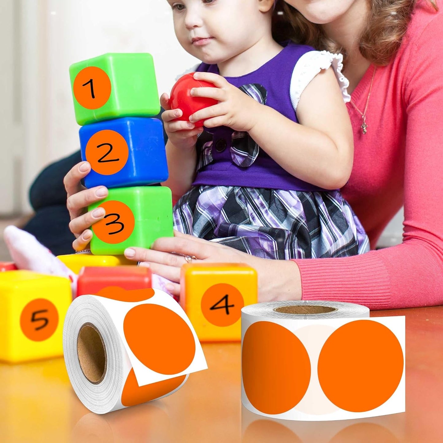 PARLAIM 2 inch Round Color-Code Dot Sticker Labels, 4 Rolls 2000 Adhesive Label Pack in Dispenser Box, Orange