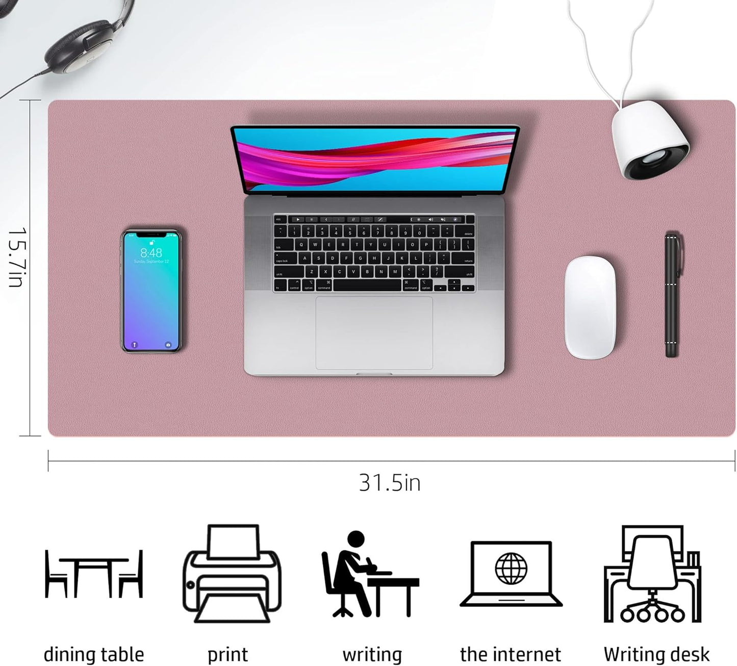 Desk Mat Large Protector Pad - Multifunctional Dual-Sided Office Desk Pad,Smooth Surface Soft Mouse Pad, Waterproof Desk Mat for Desktop, Pu Leather Desk Cover for Office/Home(Purple, 31.5" x 15.7")