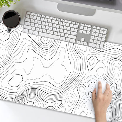 Topographic Contour White Gaming Mouse Pad XL Topo Geographic Map Lines Extended Large Mouse Pad Big Desk Mat Non-Slip Rubber Base Stitched Edge Long Keyboard Playmat for Desk Computer,31.5×11.8 in