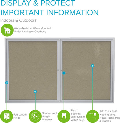 Ghent 36"x48" 2-Door Outdoor Enclosed Vinyl Bulletin Board, Shatter Resistant, with Lock, Satin Aluminum Frame - Caramel (PA23648VX-181), Made in the USA