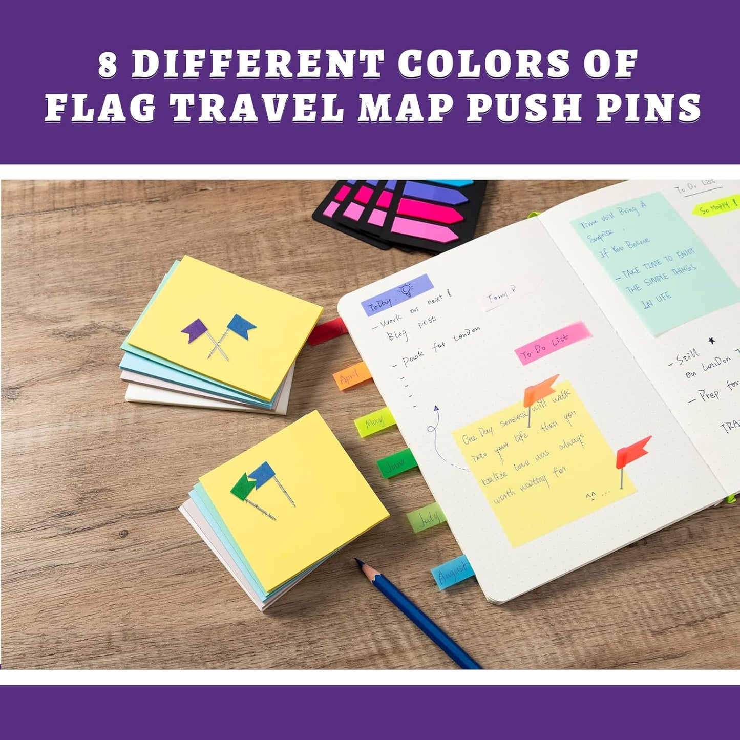 Colored Flag Travel Map Push Pins, 400 Pack Multicolored Decorative Map Tacks Assorted 8 Colors, Plastic Head for Cork Bulletin Board, Picture Hanging at Home Office School